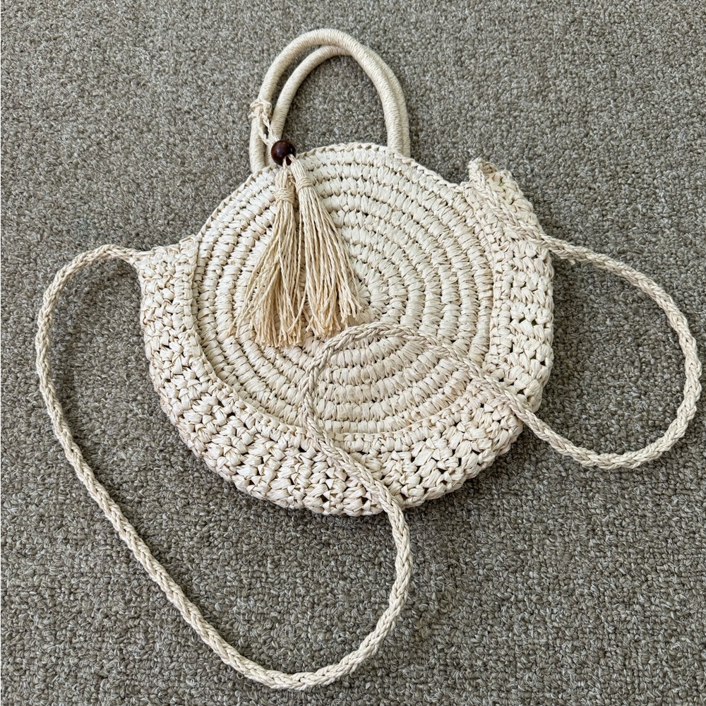 Solid and striped rattan circle purse, bikini bag